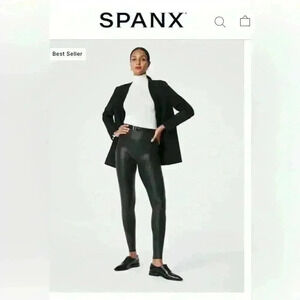 Spanx Faux Leather  metallic Crackle Black Women's Size L